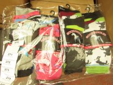 12 Pairs of Ladies Sockaholic Socks. Size 4 - 7. New & Packged