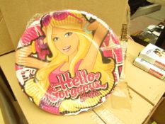 Box of 24 Packs of 6 Barbie Paper Plates.23cm each. New & Packaged