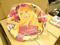 Box of 24 Packs of 6 Barbie Paper Plates.23cm each. New & Packaged