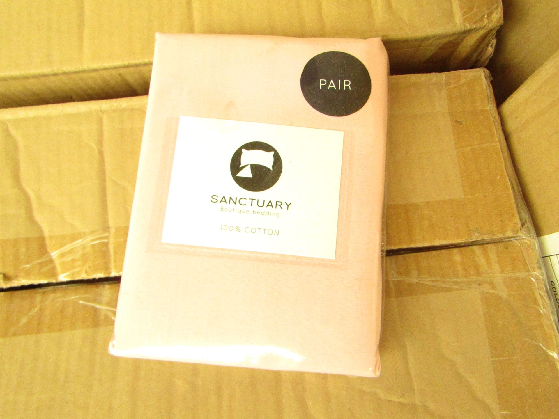 Box of 24 X Pair of Sanctuary Plain Housewife Pillowcases Blush 48 X 76 X 18cm Flap 100 % Cotton,new