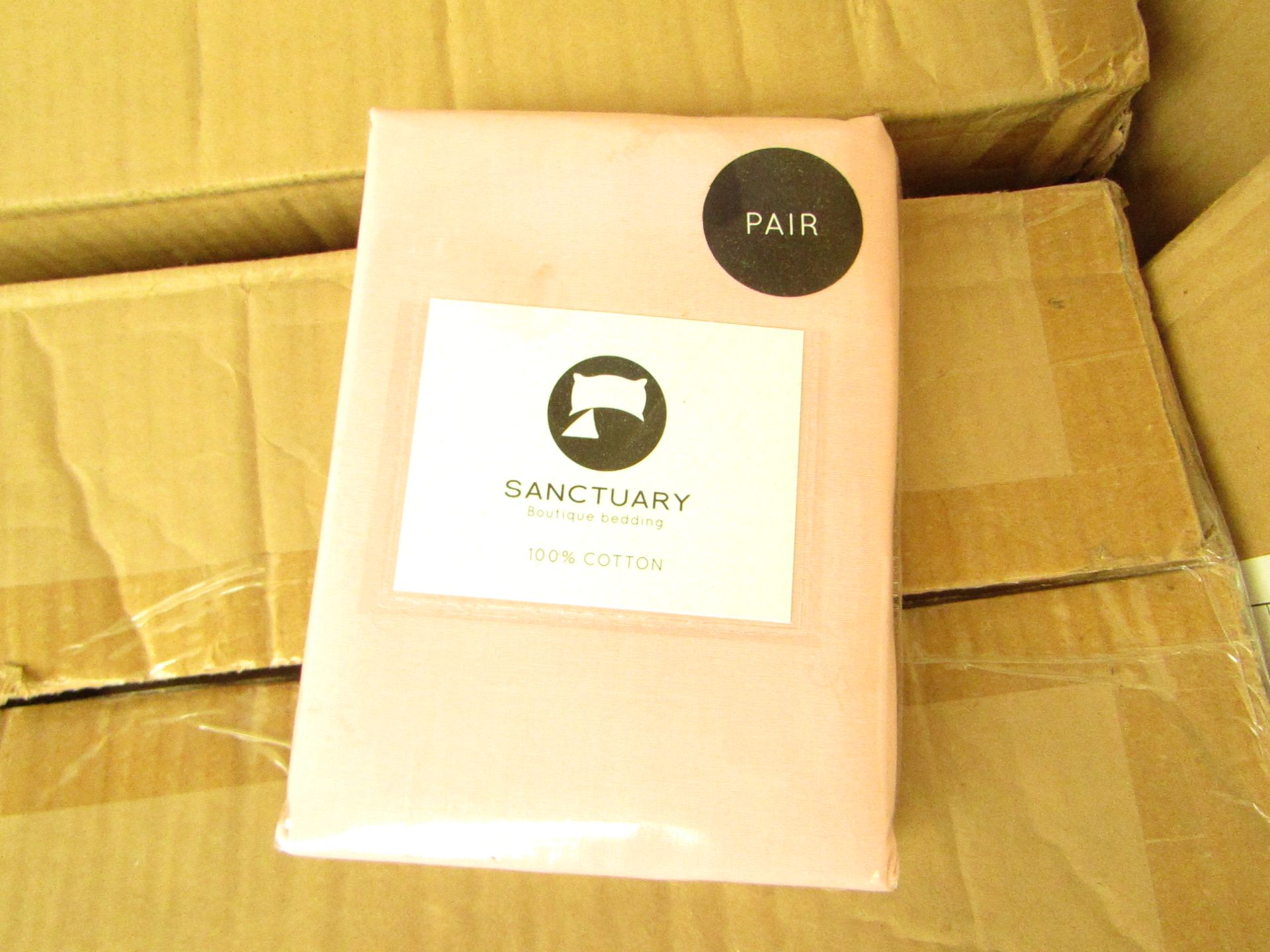 1 X Pair of Sanctuary Plain Housewife Pillowcases Blush 48 X 76 + 18cm Flap 100 % Cotton,new &