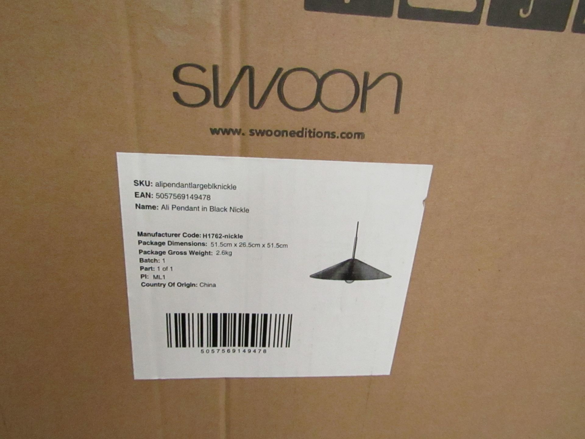 |1x SWOON ALI LARGE PENDANT LIGHT IN BLACK NICKLE | NEW AND BOXED | RRP £89 |SKU 5057569149478| - Image 2 of 2