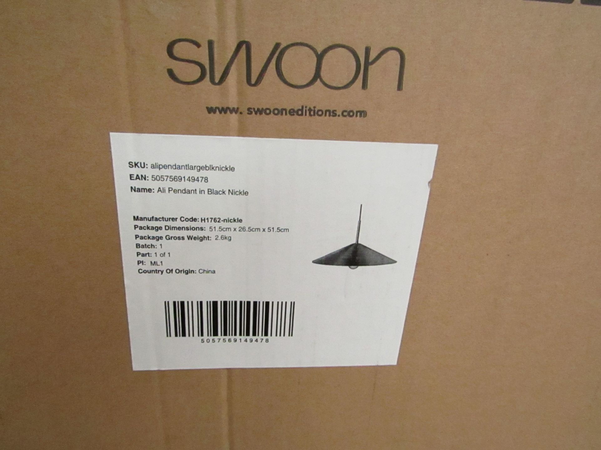 |1x SWOON ALI LARGE PENDANT LIGHT IN BLACK NICKLE | NEW AND BOXED | RRP £89 |SKU 5057569149478| - Image 2 of 2