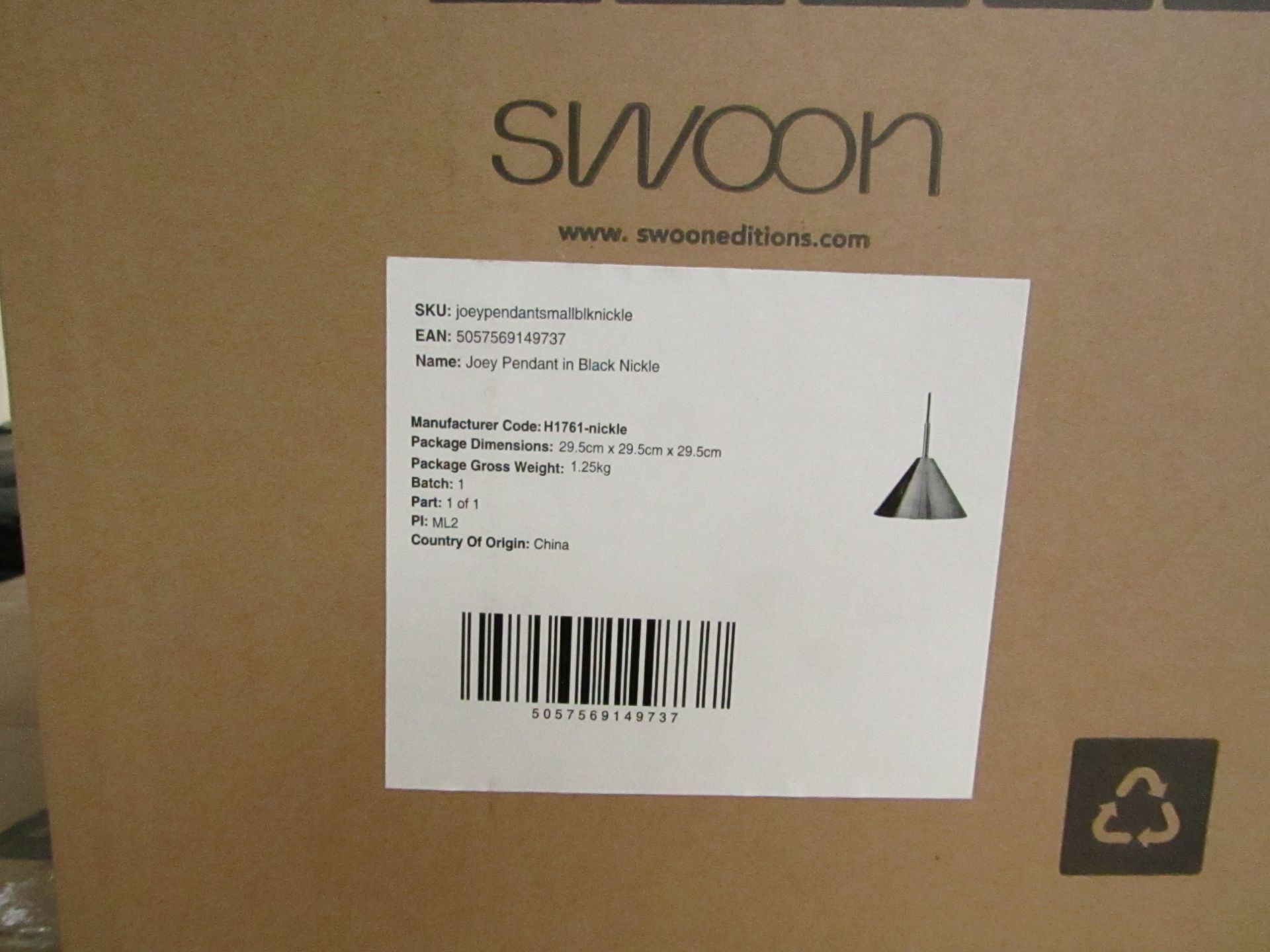|1x SWOON JOEY PENDANT LIGHT IN BLACK NICKLE | NEW AND BOXED | RRP £79 |SKU 5057569149737 | - Image 2 of 2