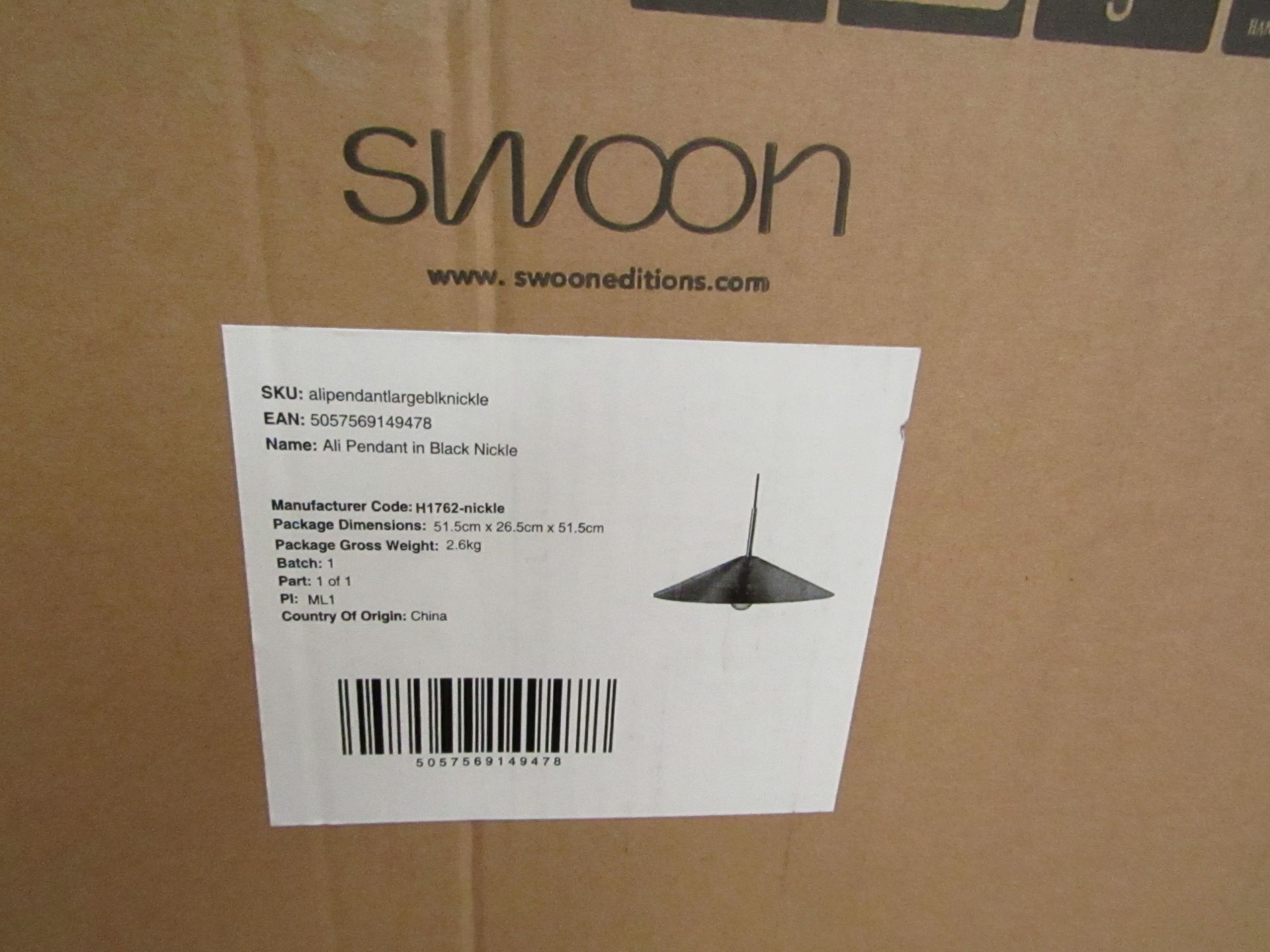 |1x SWOON ALI LARGE PENDANT LIGHT IN BLACK NICKLE | NEW AND BOXED | RRP £89 |SKU 5057569149478| - Image 2 of 2