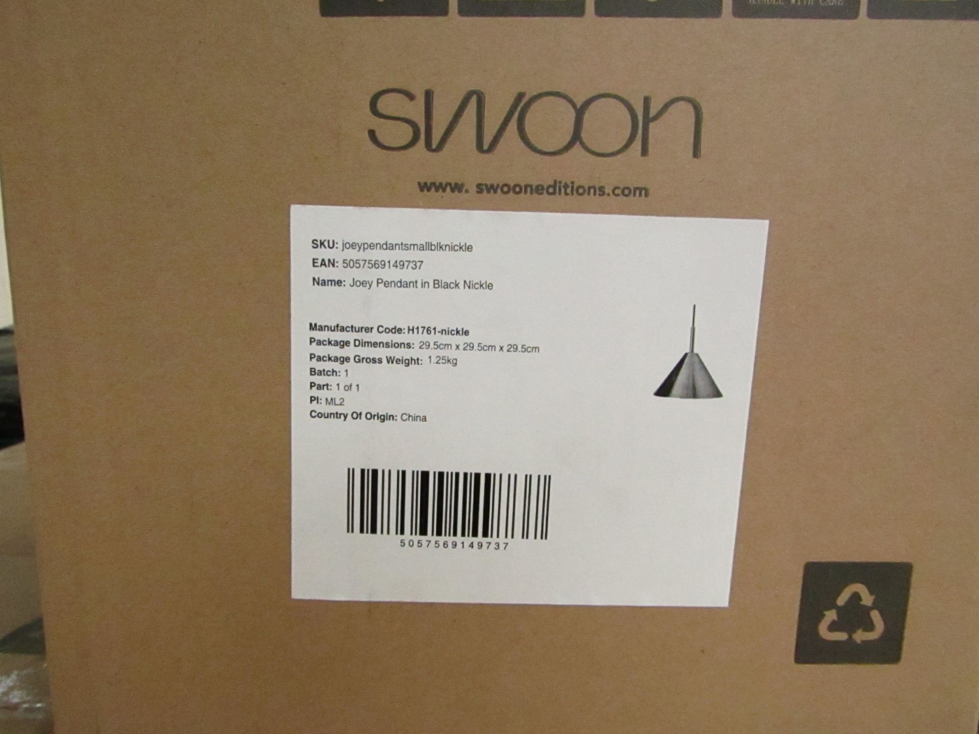 |1x SWOON JOEY PENDANT LIGHT IN BLACK NICKLE | NEW AND BOXED | RRP £79 |SKU 5057569149737 | - Image 2 of 2