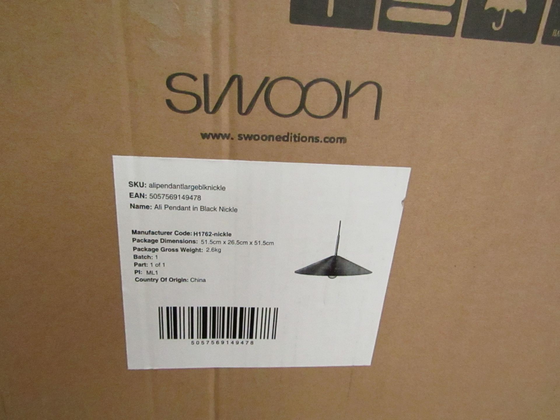 |1x SWOON ALI LARGE PENDANT LIGHT IN BLACK NICKLE | NEW AND BOXED | RRP £89 |SKU 5057569149478| - Image 2 of 2