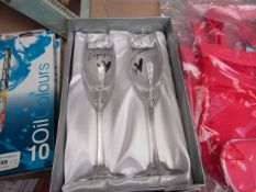 Set of 2 'Congratulations on your engagement Champagne Glasses in a display Box. Look Unused