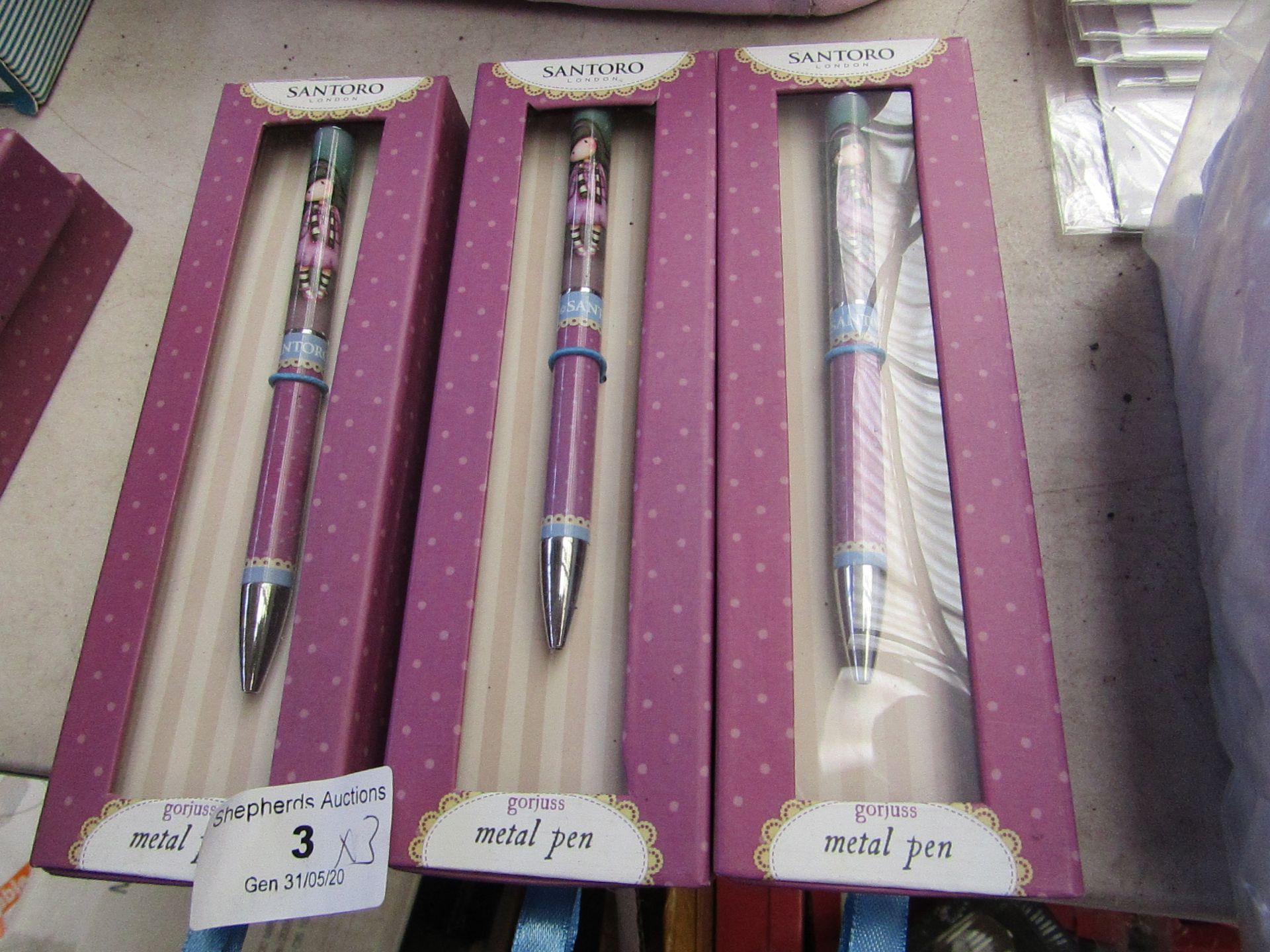 3 x Santoro London Gorjuss Metal pens. Unused & Boxed