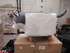 Husky Dog Footstool in Grey & White. New 7 Boxed