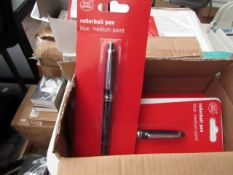 Box of 6 Post Office Blue, Medium Point Rollerball Pens. Unused & boxed