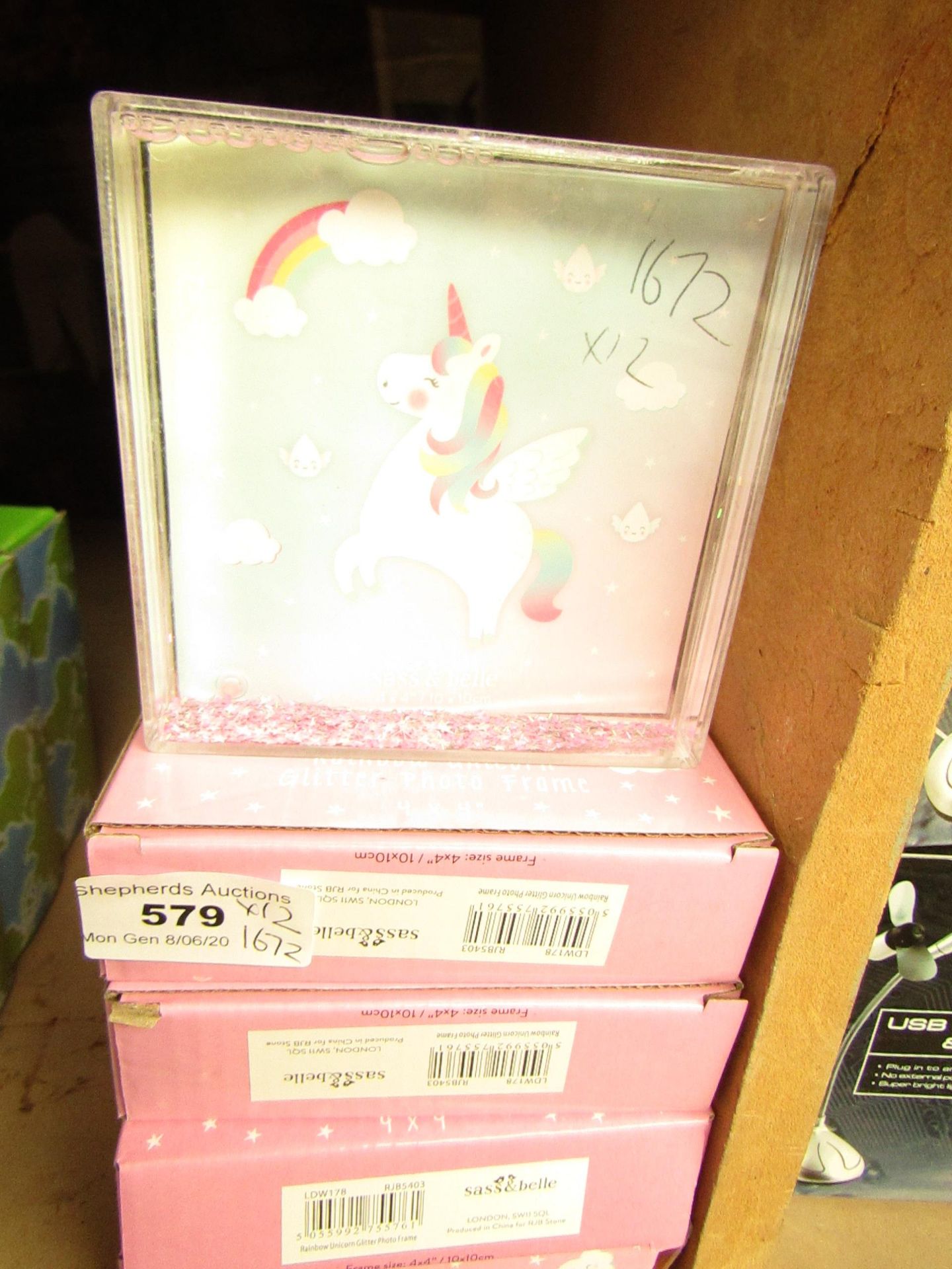 12 x Sass & Belle Rainbow Unicorn Glitter Photo Frames new & boxed