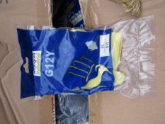 12x Pairs of Yellow rubber gloves, new, size XL