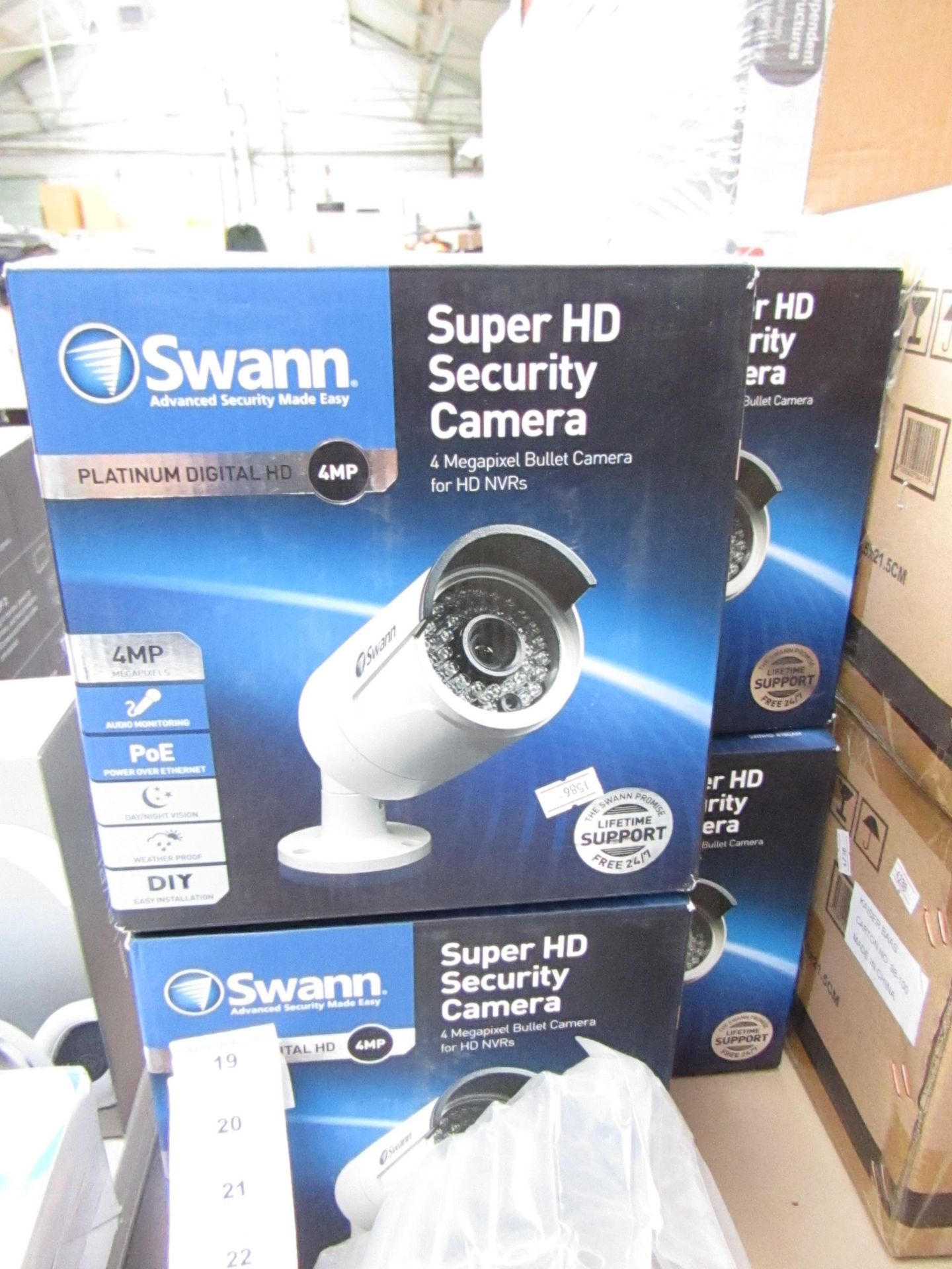 Swann Super HD security camera 4MP bullet camera for HD NVR's, untested, unchecked and boxed.