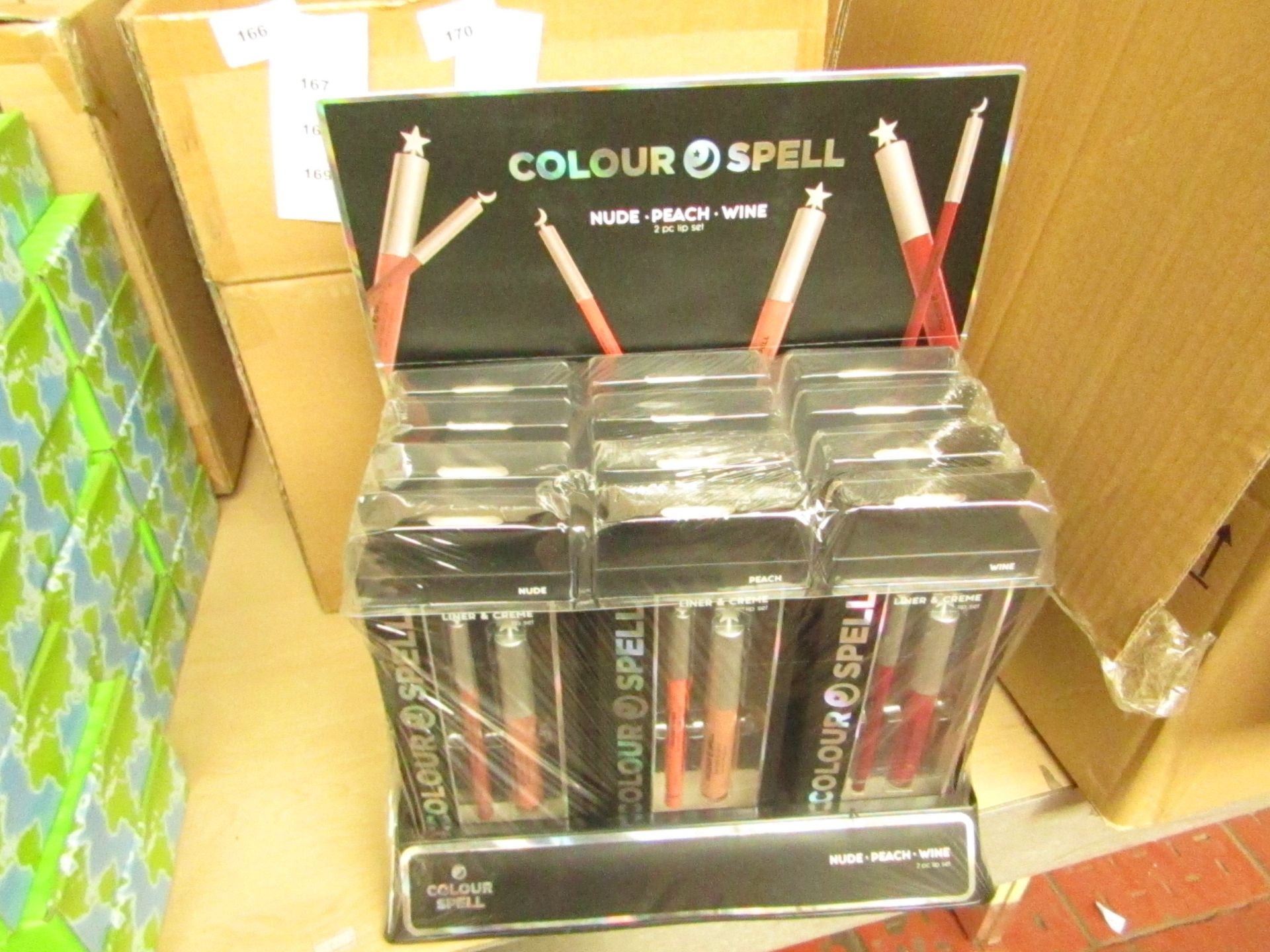 12 Packs of 2 Colour Spell Lip Sets. Nude, Peach & Wine Colours. New and Boxed