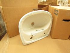 2x Oxford 2TH cloakroom basin, new and boxed.