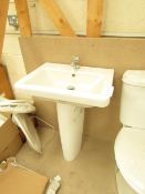 Verso Cloakroom basin set that includes a 550mm sink with full pedestal and a Mono Block Sink tap