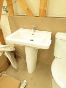Verso Cloakroom basin set that includes a 550mm sink with full pedestal and a Mono Block Sink tap