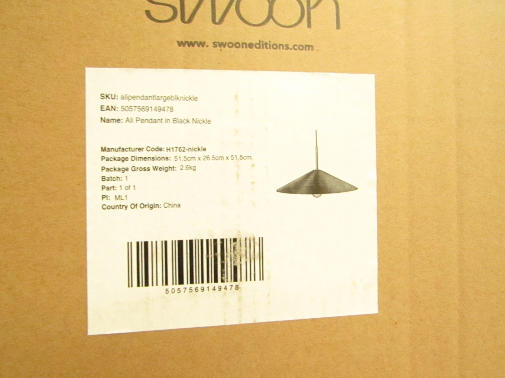 |1x SWOON ALI LARGE PENDANT LIGHT IN BLACK NICKLE | NEW AND BOXED | RRP £89 |SKU 5057569149478|