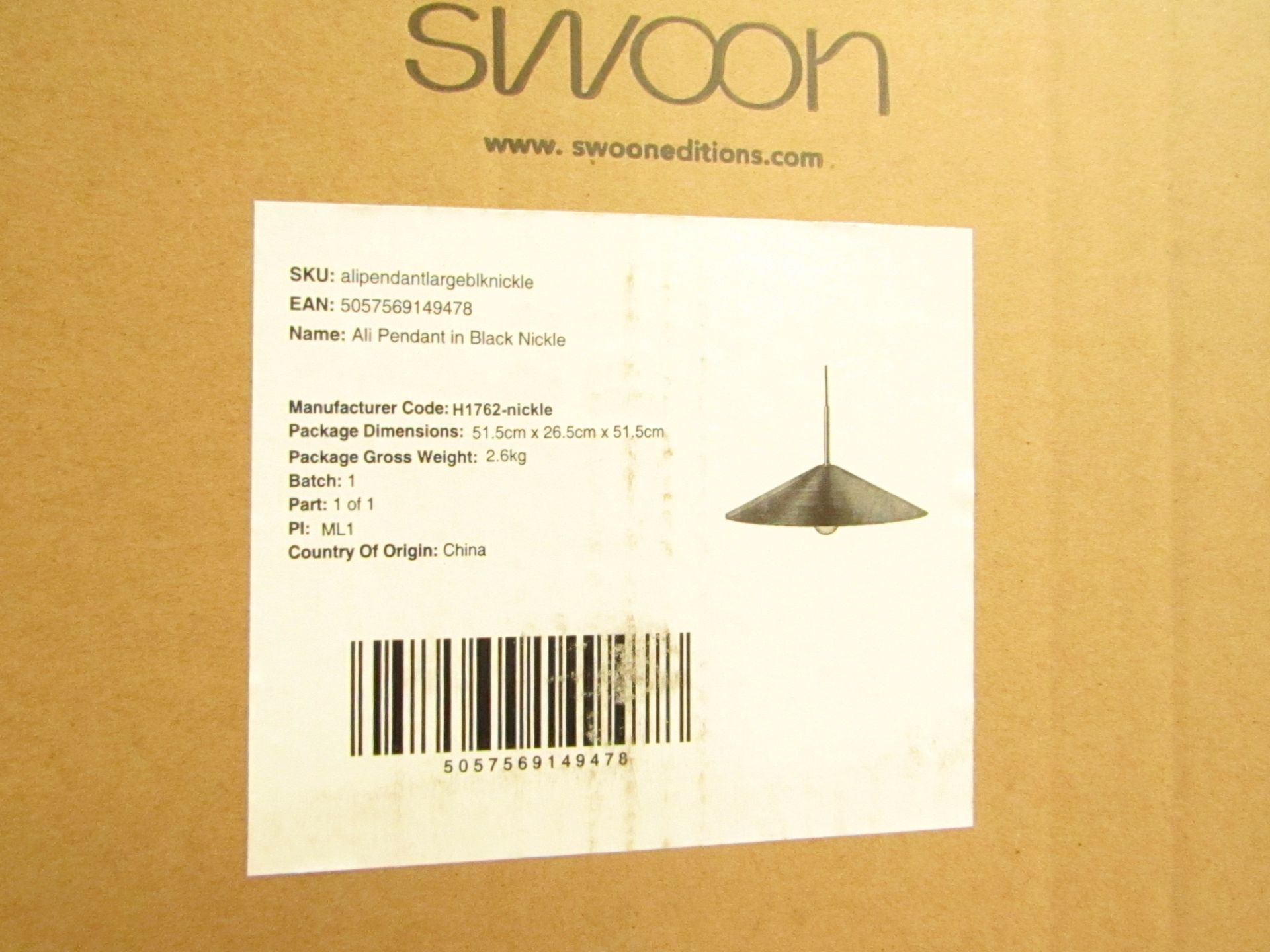 |1x SWOON ALI LARGE PENDANT LIGHT IN BLACK NICKLE | NEW AND BOXED | RRP £89 |SKU 5057569149478|