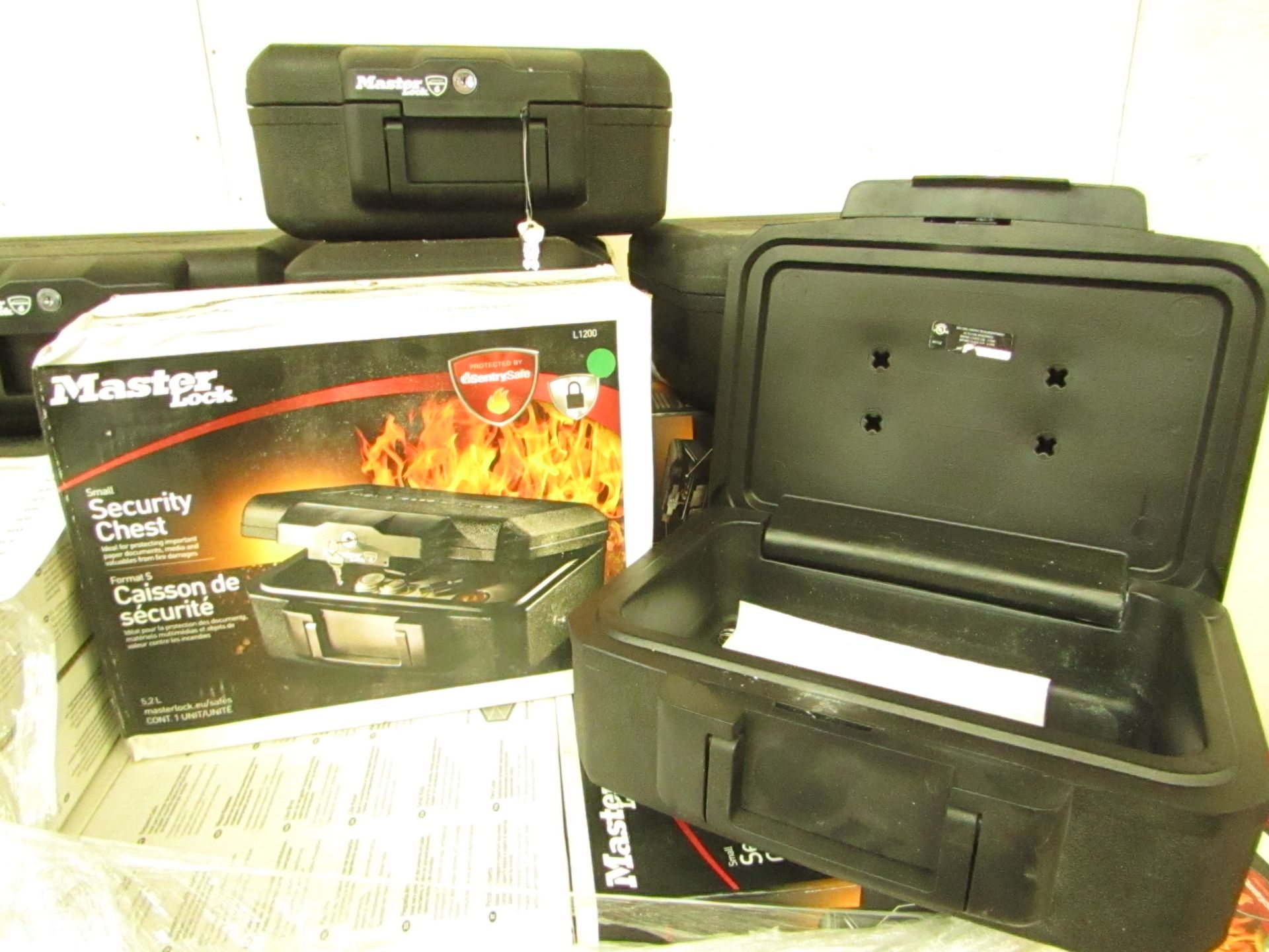 Master Lock 1200 5.2ltr 30 mins fire protection security chest, new and boxed, RRP £43