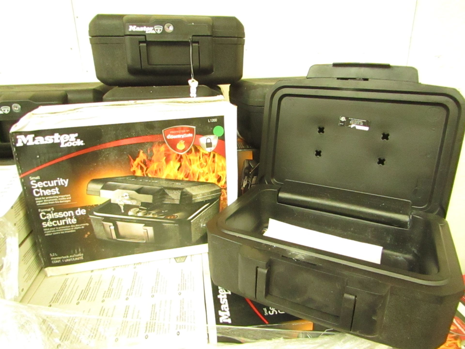 Master Lock 1200 5.2ltr 30 mins fire protection security chest, new and boxed, RRP £43