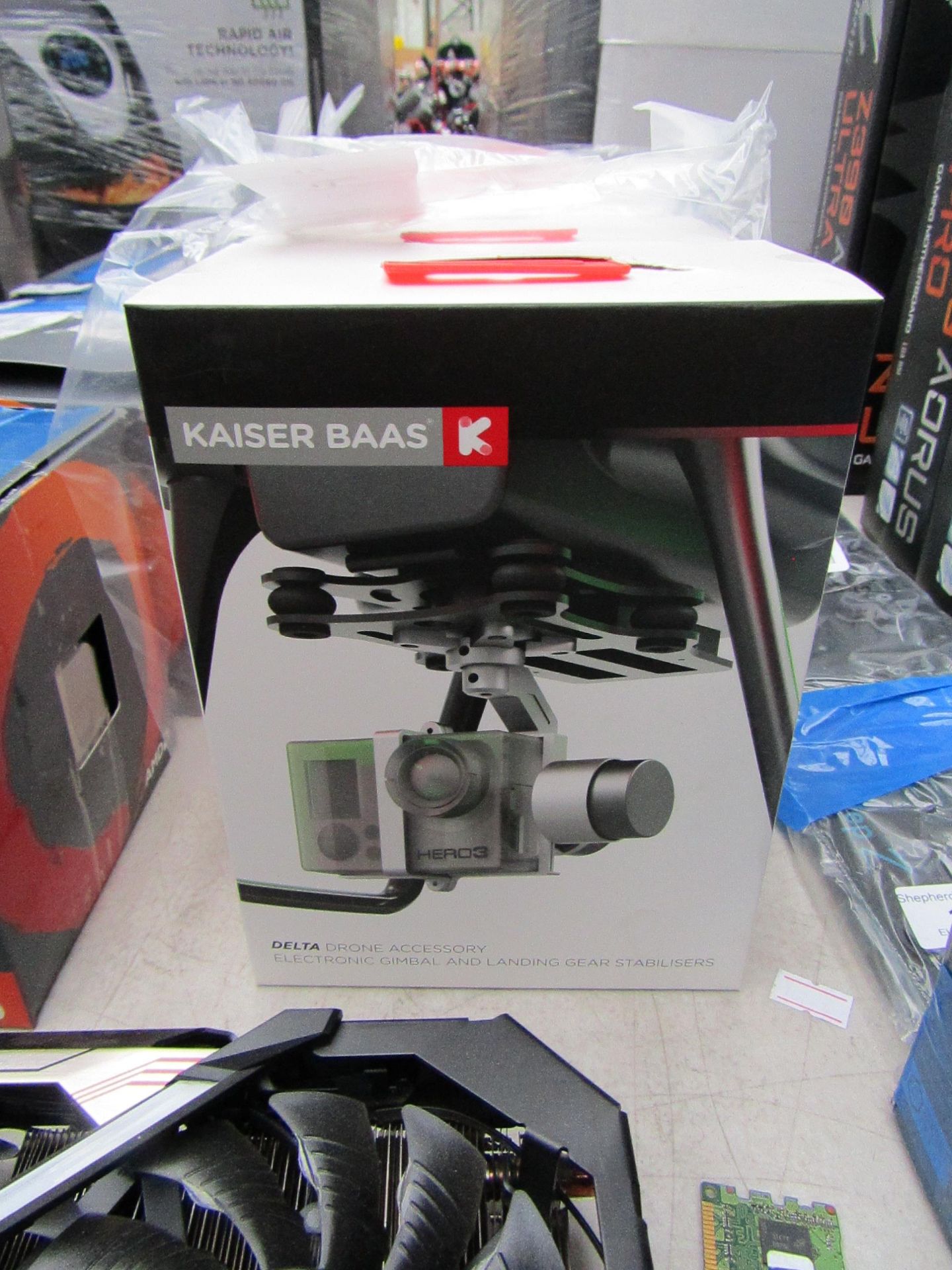 Kaiser Baas Delta drone accessory electronic gimbal and landing gear stabilisers, new and boxed.