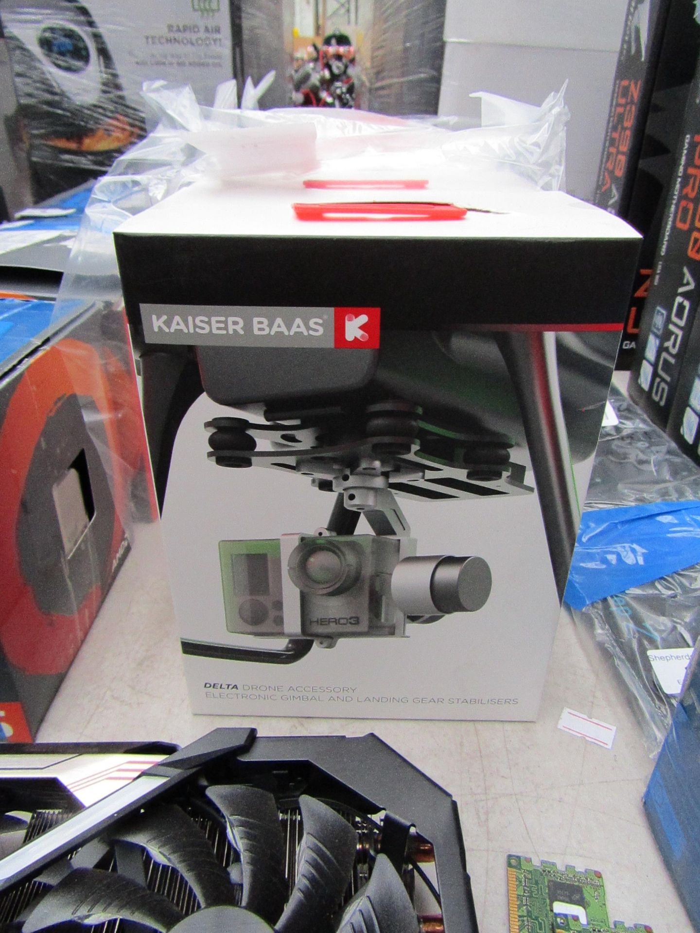 Kaiser Baas Delta drone accessory electronic gimbal and landing gear stabilisers, new and boxed.