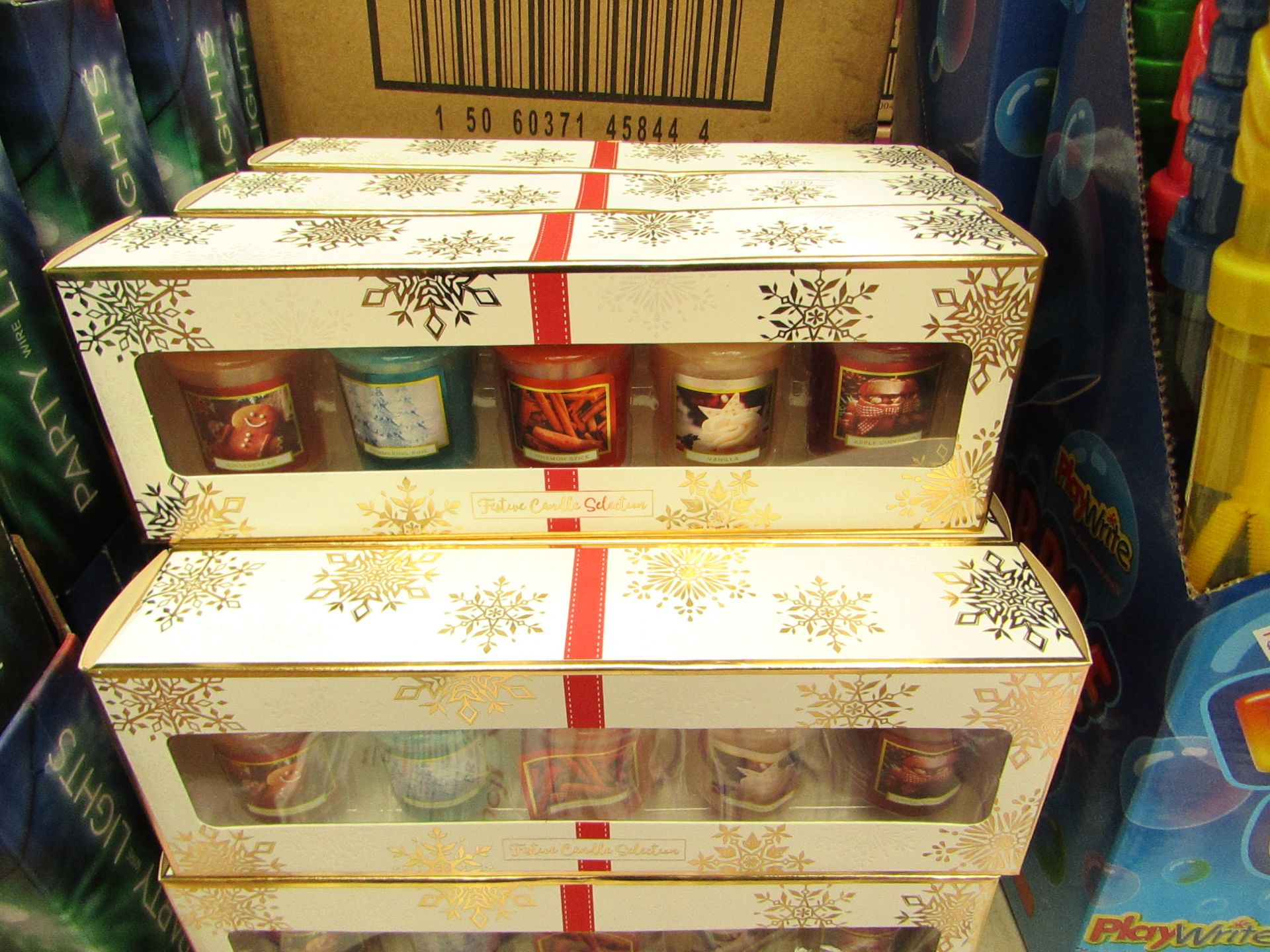 3 Packs of 5 Festive Candles. Incl Apple Cinnamon, Gingerbread, Vanilla Etc. New & Packaged