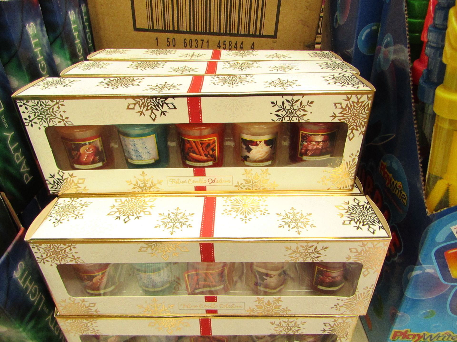 3 Packs of 5 Festive Candles. Incl Apple Cinnamon, Gingerbread, Vanilla Etc. New & Packaged