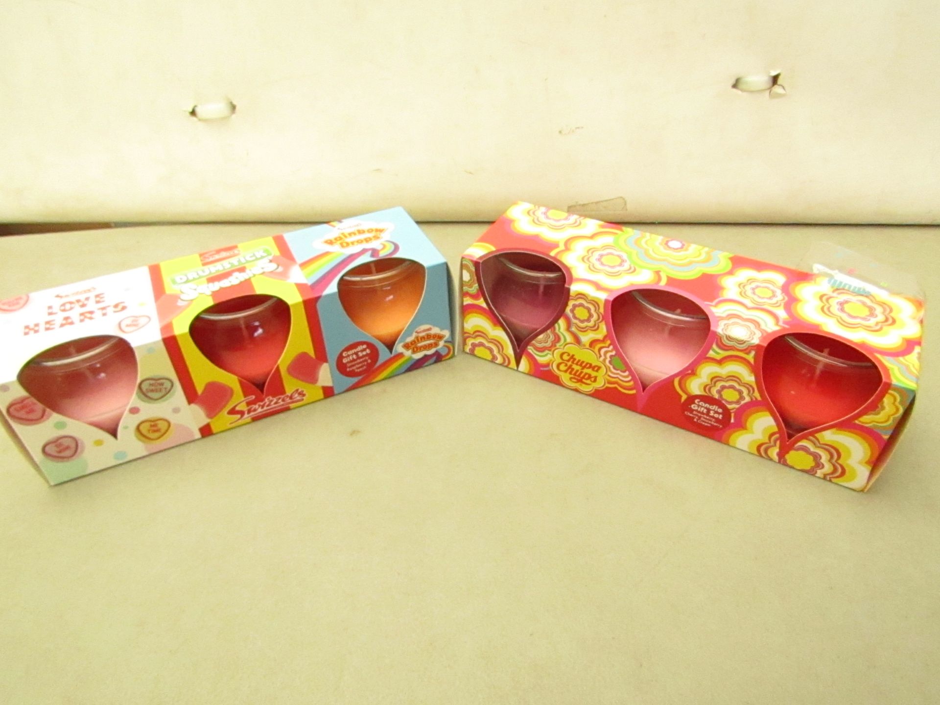 2 Packs of 3 Swizzles Candles. Love Hearts, Squashies & Rainbow Drops. New