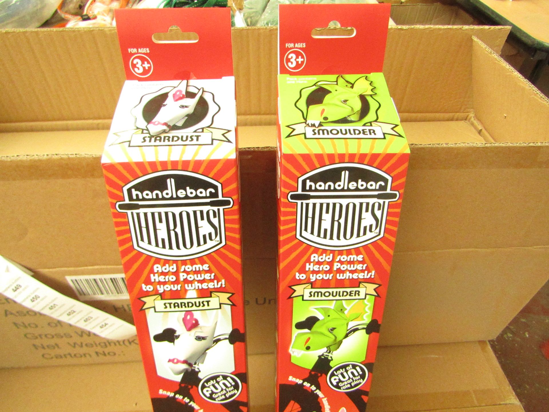 6x Various designed Handlebar Heros, designs include; Stardust, Smoulder and Fudge. New and boxed.