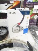 RHA T20 wired earphones, one ear is quiet and boxed.