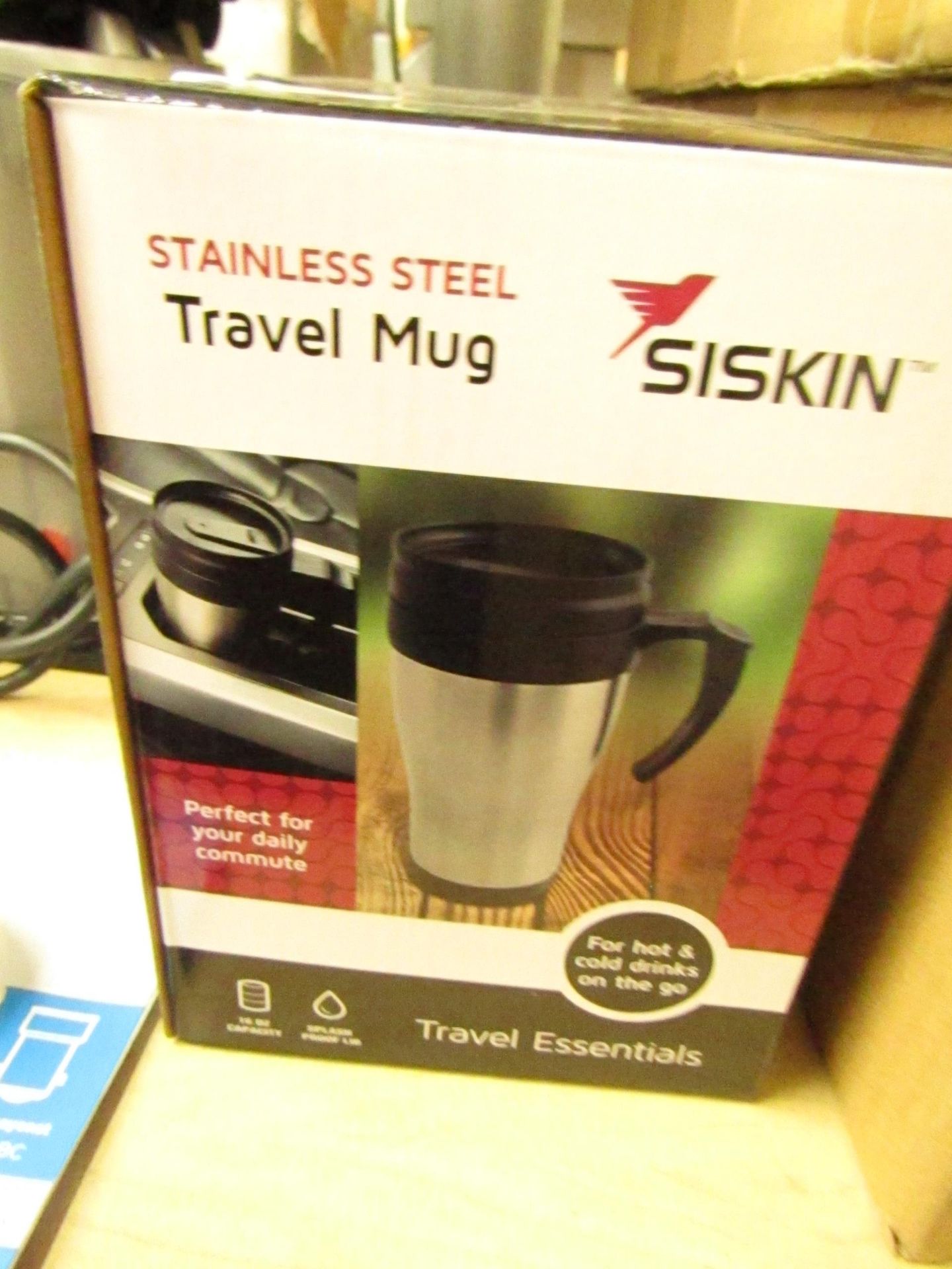 5 x Siskin Stainless Steel Travel Mugs. New & Boxed