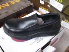abs ladies black slip on steel toe cap shoe size 3, new and boxed