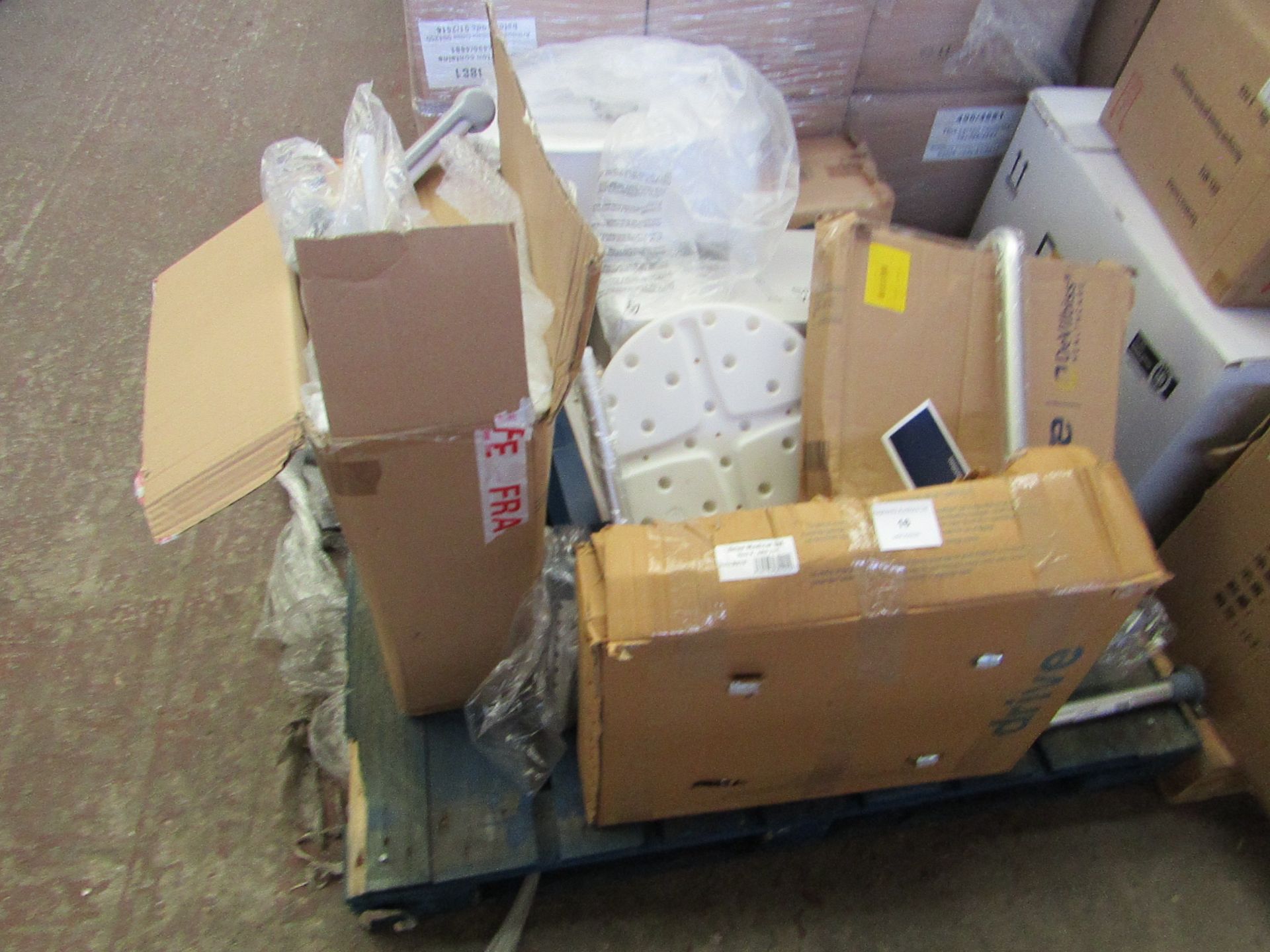 Pallet of mixed Mobility items all appear to be missing parts or damaged, some are boxed and some