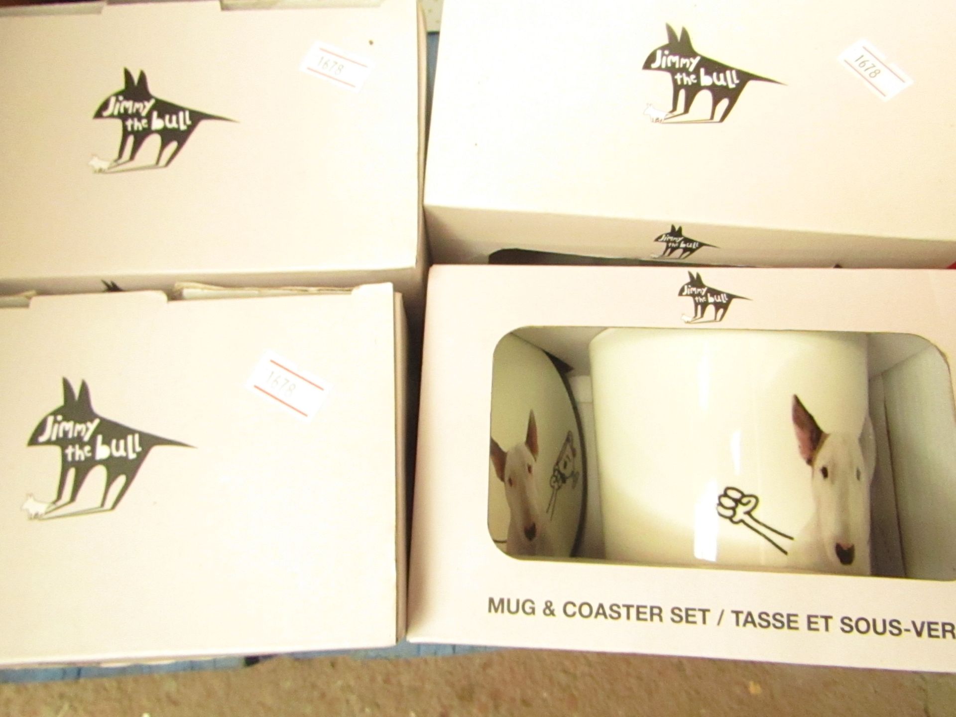 4 x Jimmy The Bull Mug & Coaster Sets. New & Boxed