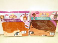 2 x Hooded Towels 1 Being Sofia The First & 1 Being Doc Mcstuffins. New & packaged