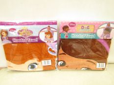 2 x Hooded Towels 1 Being Sofia The First & 1 Being Doc Mcstuffins. New & packaged
