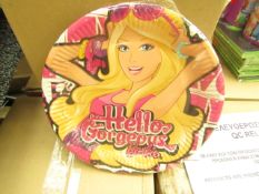 Box of 24 Packs of 6 Barbie Paper Plates. Ideal For Kids Parties. New & Packaged