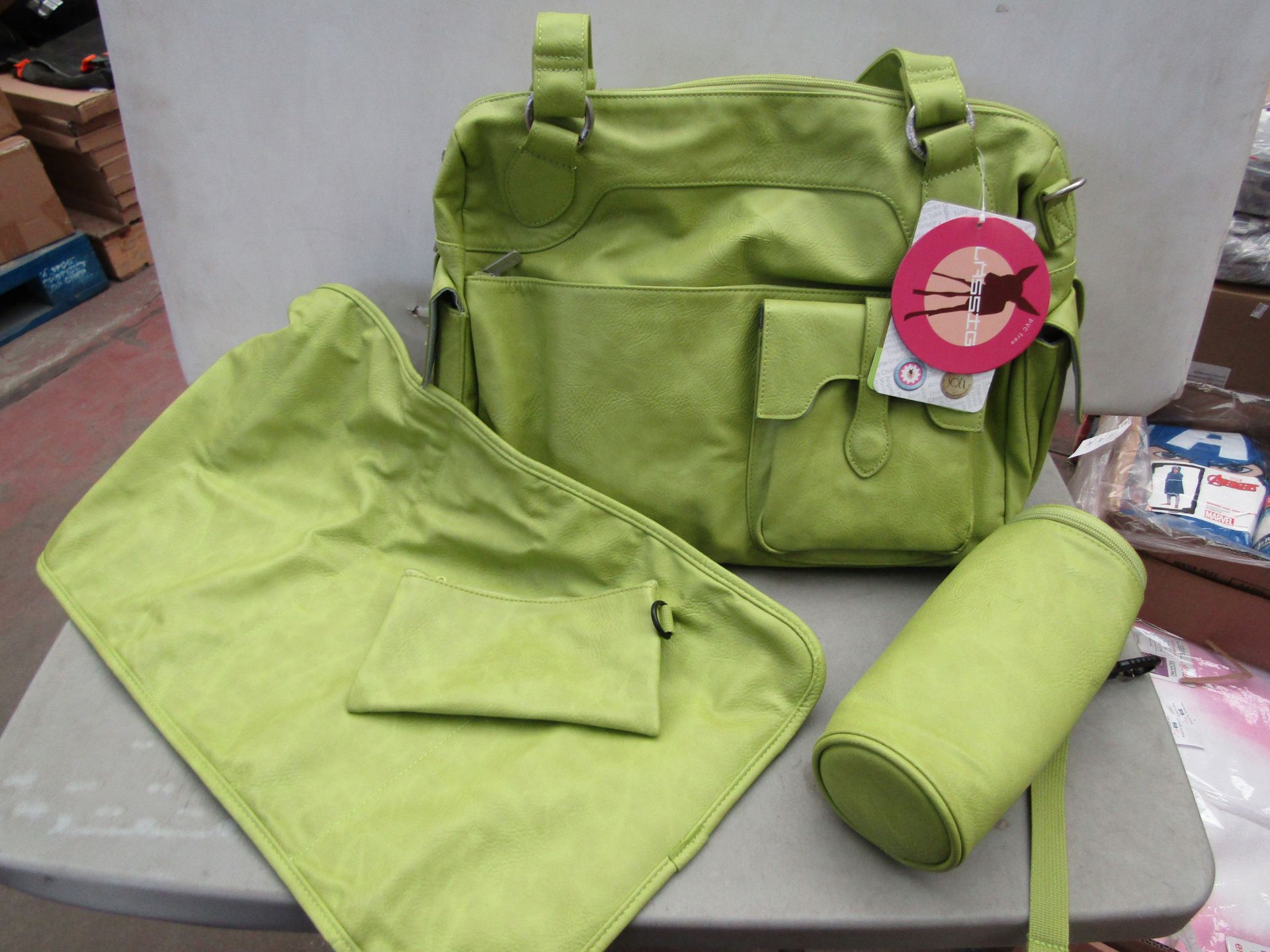 Lassig Casual Diaper Bag includes matching Insulated Bottle Holder, Changing Mat and Stroller Hooks,