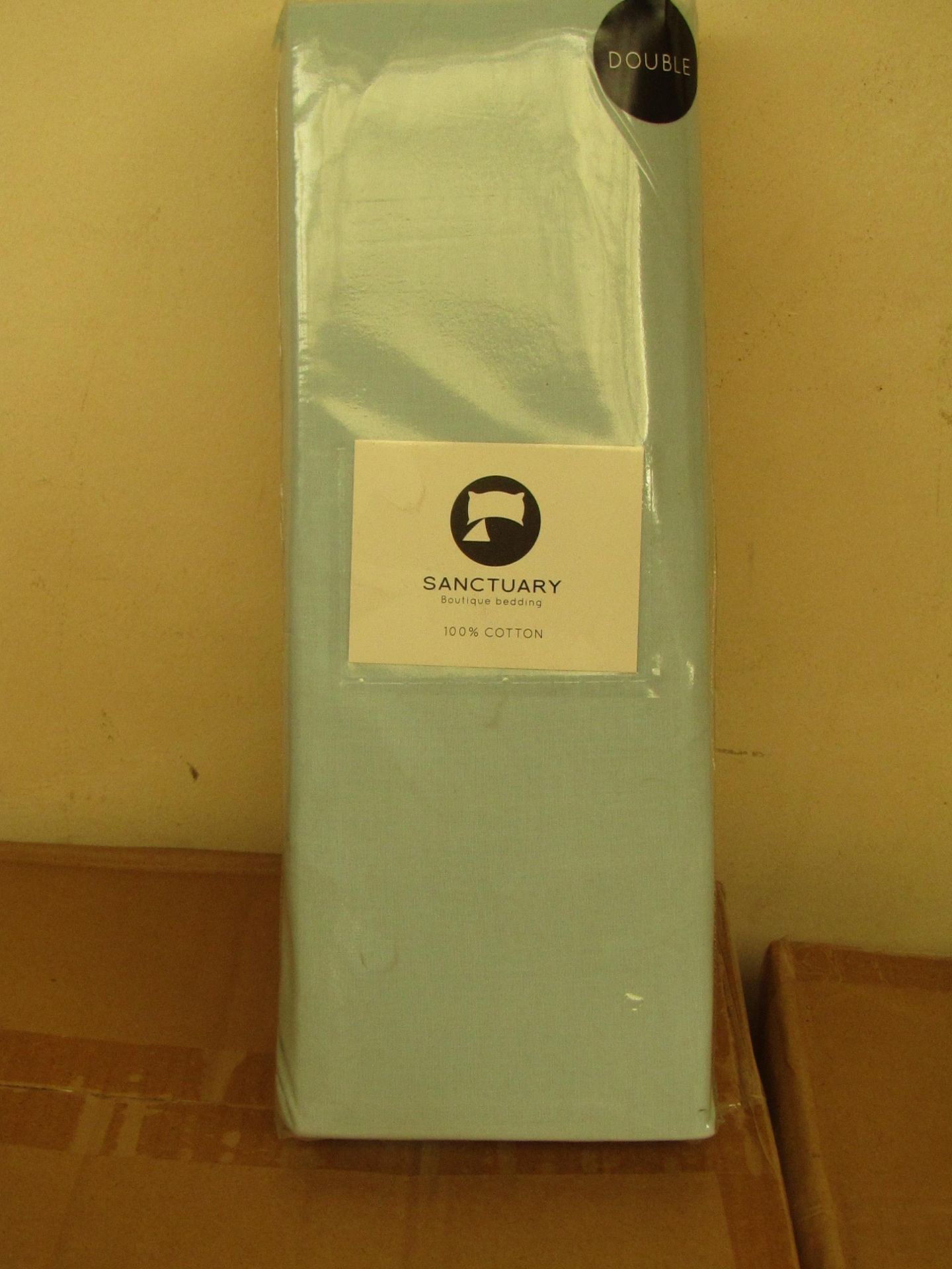 Sanctuary Fitted Sheet With Deep Box Duck Egg Double 100 % Cotton new & Packaged