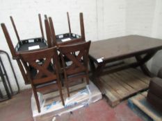 Bayside 7 piece extending dining set, complete but minor scuffs and scrapes on the table and chairs,