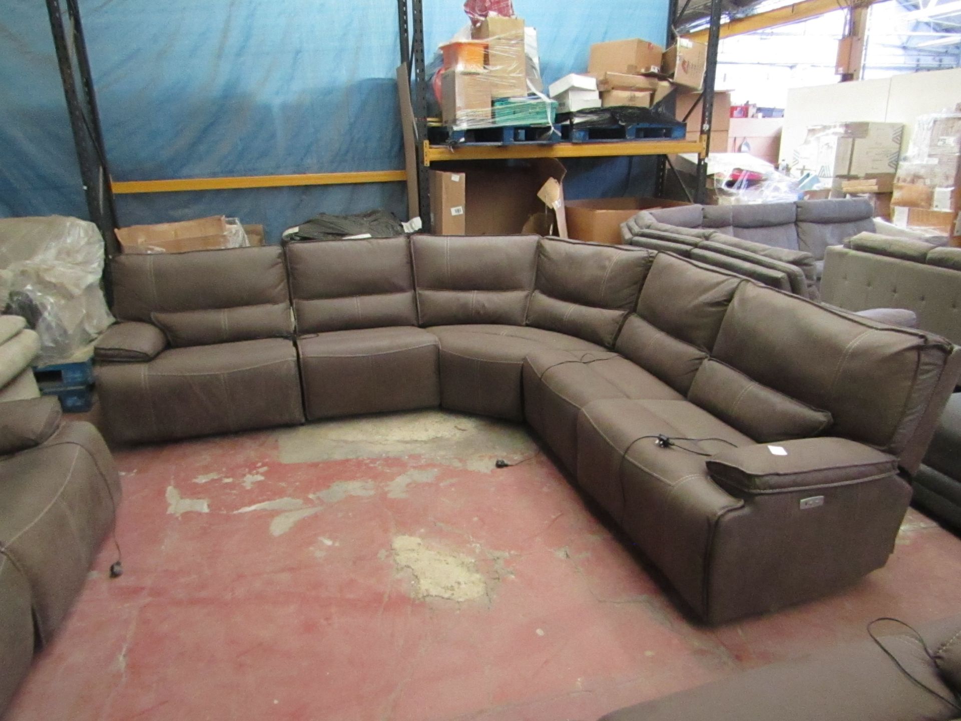 Kuka Brown Mole skin corner 5 piece section sofa with 3 electric reclining seats, all the