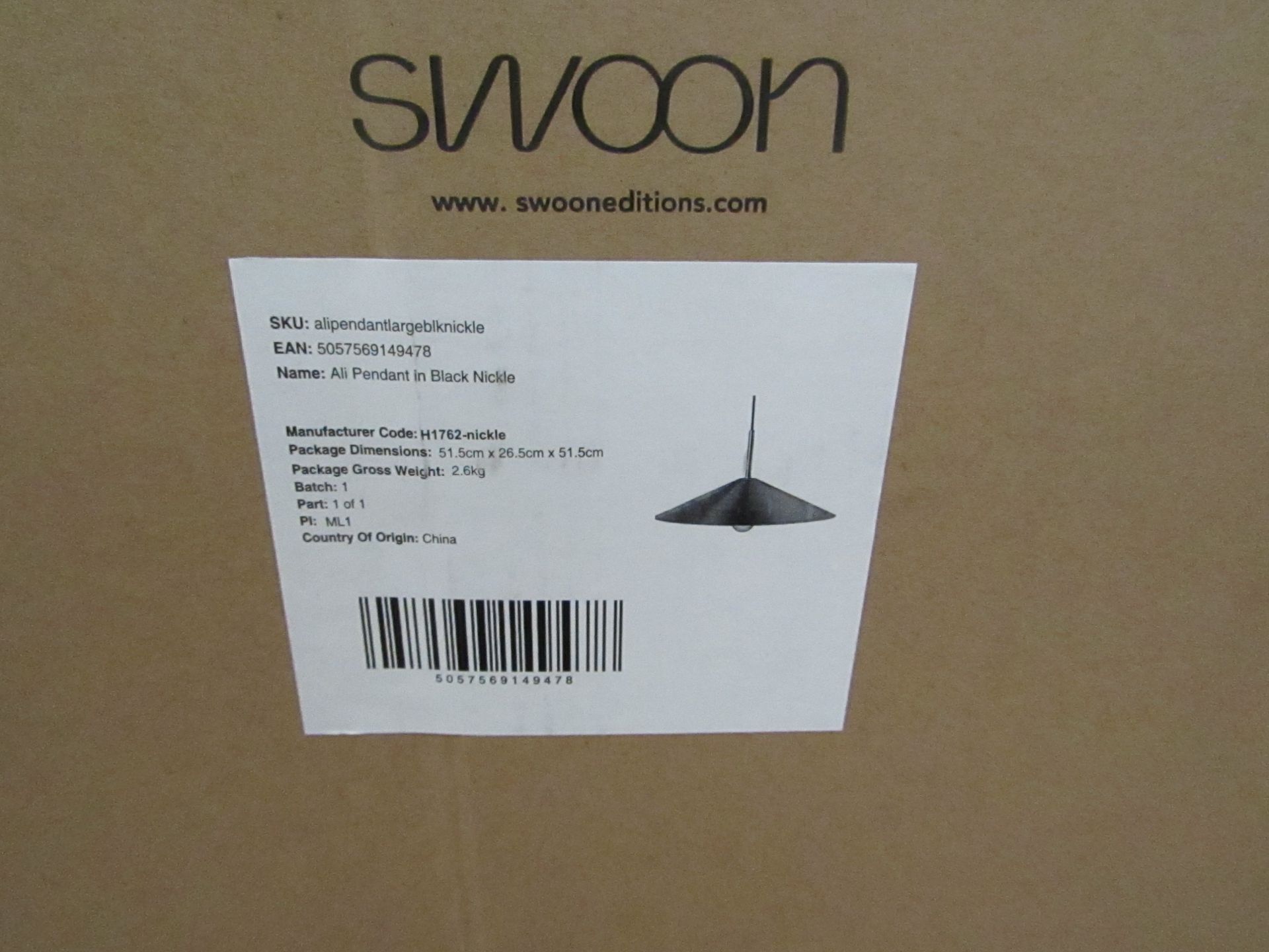 |1x SWOON ALI LARGE PENDANT LIGHT IN BLACK NICKLE | NEW AND BOXED | RRP £89 |SKU 5057569149478|