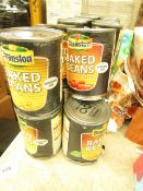 7 x 410g Branston baked beans. Some tins are slightly damaged. BB March 2022