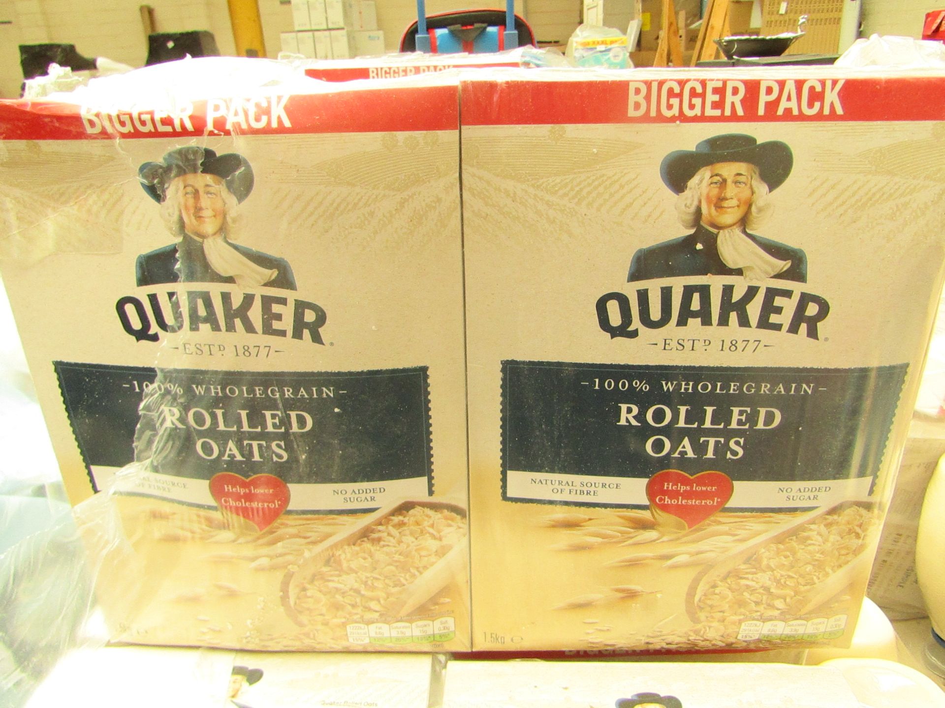 2 x 1.5kg Quaker Wholegrain Rolled Oats. BB 06/03/21