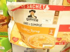 2 x 1.8kg (120 Sachets) Quaker Oat So Simple Golden Syrup Flavour. Outer Box is slightly damaged but