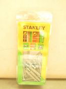 Box of 5 packs of Stanley Screws & Plugs. 25 in each pack. New & packaged