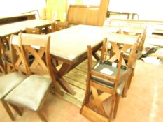 Bayside 7 piece extending dining set, complete but minor scuffs and scrapes on the table and chairs,